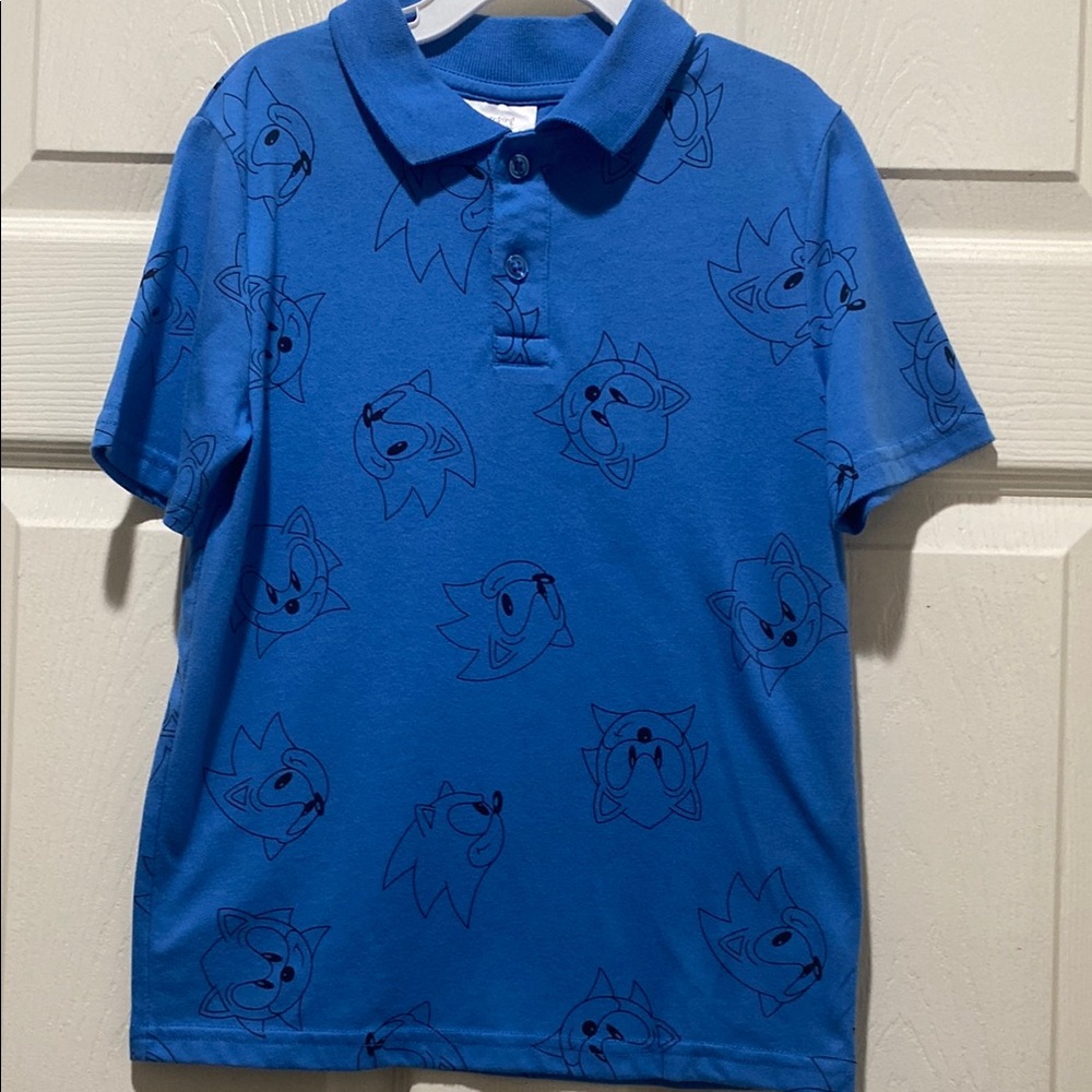 Jumping Beans Blue Polo Shirt with Playful Sonic Print Pre loved